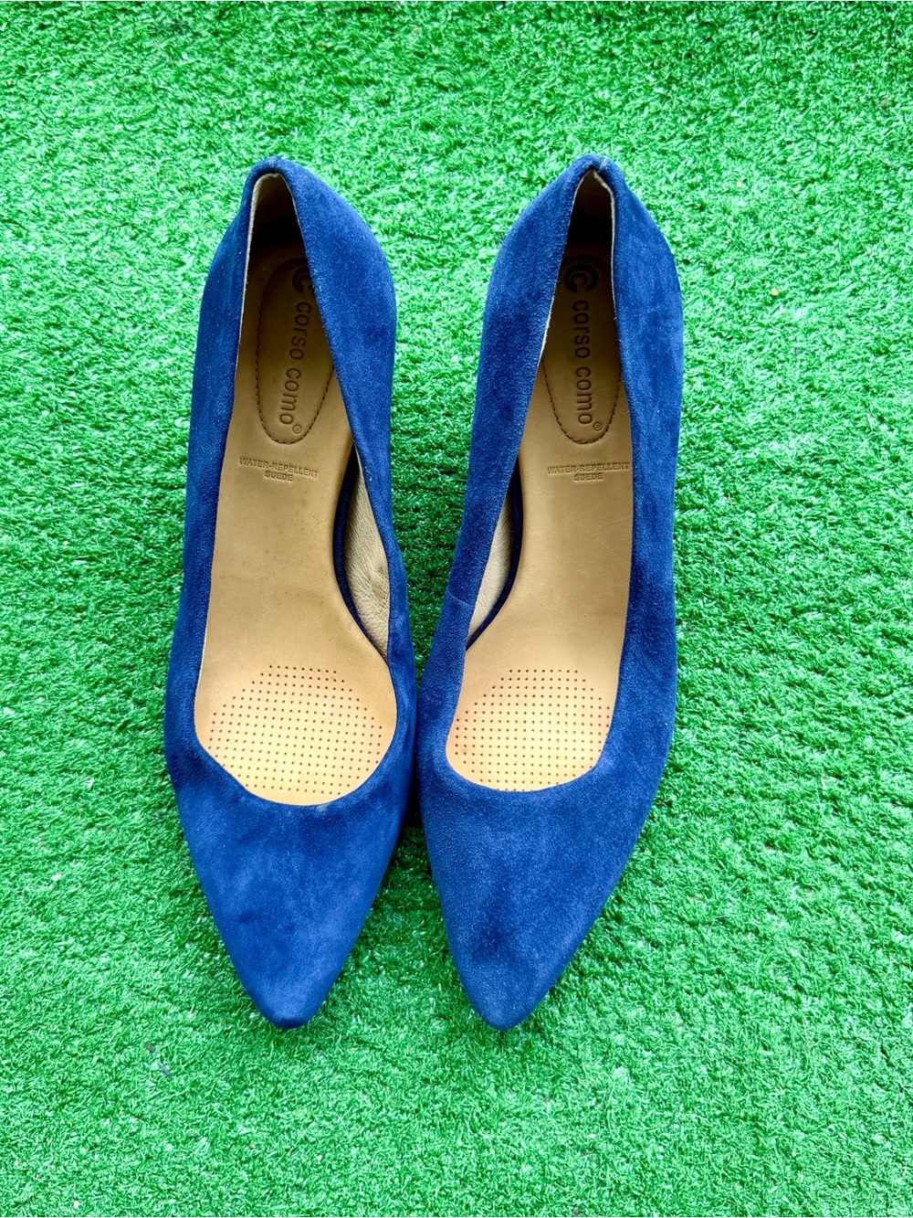 Corso Como Royal Blue Suede Pointed Toe Block Heel Pumps Women's US 11M